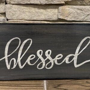 Primitive Gray Blessed handmade country porch Farmhouse decor Sign